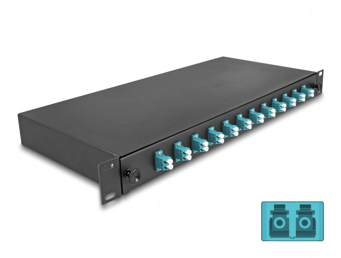 Delock 19? LWL Spleißbox 12 x LC Duplex OM3 1HE spleißfertig komplett bestückt Delock 19? LWL Spleißbox 12 x LC Duplex OM3 1HE spleißfertig komplett bestückt